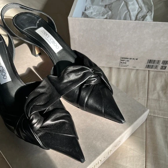 Jimmy Choo Hedera 70mm Slingback Pumps Black 9 size 40 top knot leather detail